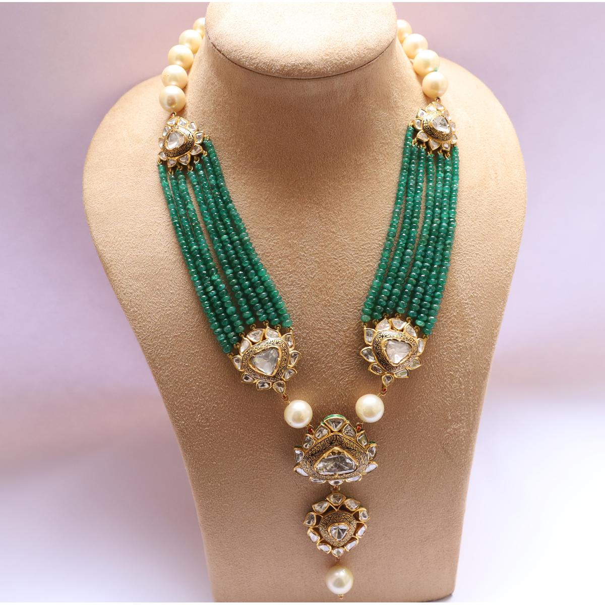 22K Gold Uncut Diamond Necklace Sets -Indian Gold Jewelry -Buy Online